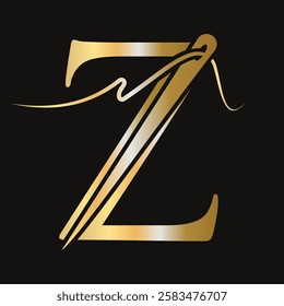 Initial Letter Z Sewing Needle Logo Design for Embroider, Textile, Fashion, Cloth, Fabric Symbol