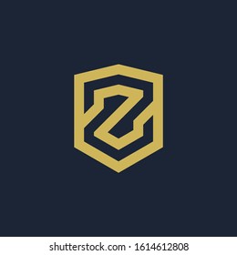 initial Letter Z with Shield frame line art element. Shield Line geometry  for Security logo. Logo Icon Template for Web and Business Card, Letter Logo Template on Black Background. - vector