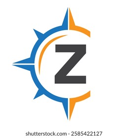 Initial Letter Z Ship Logo Concept With Compass Symbol Vector Template