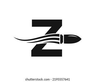 Letra inicial Z Logotipo de bala de disparo con símbolo de arma de concepto para seguridad y protección