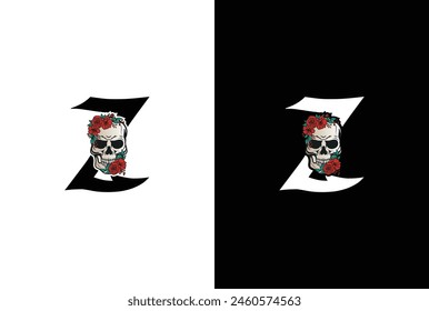 Initial Letter Z Skull Logo Design. Minimal silhouette skull logo vector with letter Z logo design illustration.