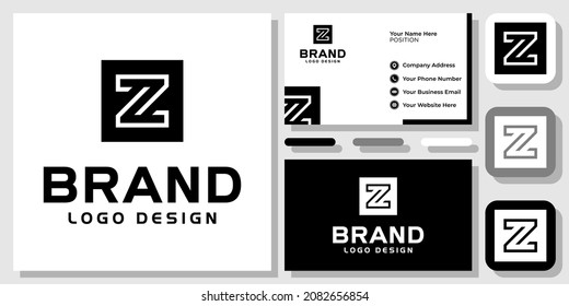 Initial Letter Z Square Abstract Box Modern Frame Minimalist Logo Design Business Card Template