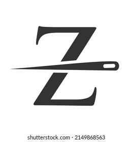 Logotipo de letra inicial Z sastre, combinación de aguja y hilo para bordado, textil, de moda, de tela, plantilla de tela