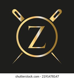 Initial Letter Z Tailor Logo, Needle and Thread Combination for Embroider, Textile, Fashion, Cloth, Fabric Template