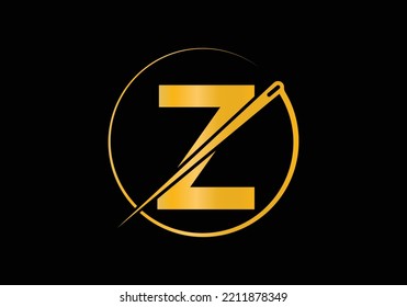 Initial Letter Z With Tailor Logo, Needle and Thread Combination for Embroidery, Textile, Fashion, Cloth, Fabric Template.