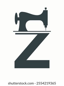 Initial Letter Z Tailor Logo Design with Tailoring Machine Symbol Concept For Embroider, Textile, Cloth and Fabric Template