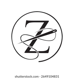 Letra inicial Z logotipo alfaiate, agulha e logotipo de linha para vestuário, bordado, têxtil, moda, pano, sinal de tecido