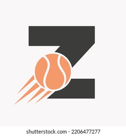 Initial Letter Z Tennis Logo Concept With Moving Tennis Ball Icon. Tennis Sports Logotype Symbol Vector Template