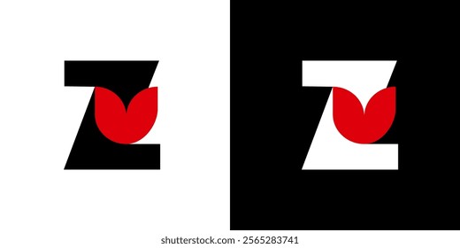 Initial letter Z tulip love heart book logo template black white red	