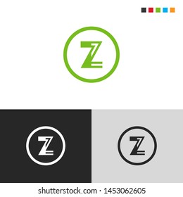 Initial Letter z uppercase inside circle logo design template elements. Green letter Isolated on black white grey background. Suitable for business, consulting group company.
