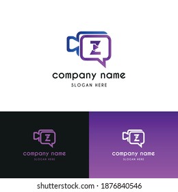 Letra inicial z con icono de chat de cámara de videollamadas para el concepto de logotipo de reunión en línea