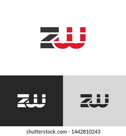 Initial Letter z w linked lowercase logo design template elements. Red letter Isolated on black white grey background. Suitable for business, consulting group company.