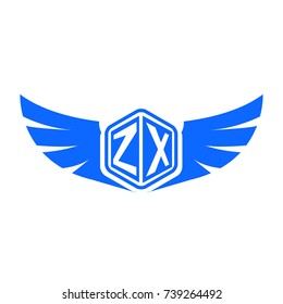 Initial Letter Z, X, ZX Hexagonal Shape Logo Design with Wings Icon