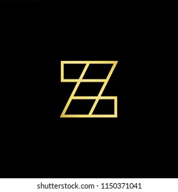 Initial letter Z ZZ minimalist art monogram shape logo, gold color on black background