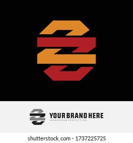 Letra inicial Z o ZZ solapadas, entrelazadas, logotipo de monograma, color rojo y naranja sobre fondo negro