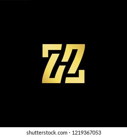 Initial letter Z ZZ ZH HZ minimalist art logo, gold color on black background.