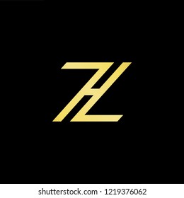 Initial letter Z ZZ ZH HZ minimalist art logo, gold color on black background.