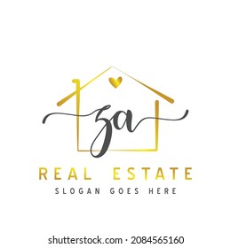 Initial letter ZA calligraphy handwritten Real estate logo concept. Handwritten alphabet in the logo template. Letters and Alphabet for your logo design.