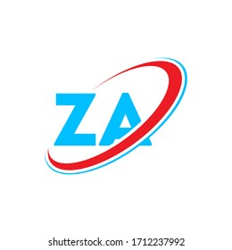 Initial letter ZA linked circle uppercase monogram logo red and blue