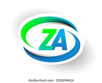 initial letter ZA logotype company name colored blue and green swoosh design, modern logo concept. vector logo for business and company identity.