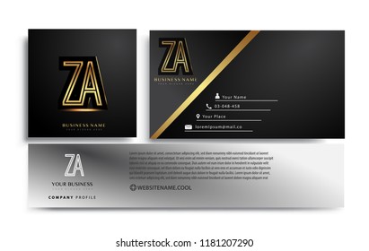 initial letter ZA logotype company name colored gold elegant design. Vector sets for business identity on black background.