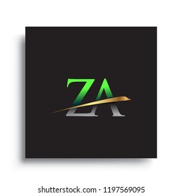 initial letter ZA logotype company name colored green and gold swoosh design. vector logo for business and company