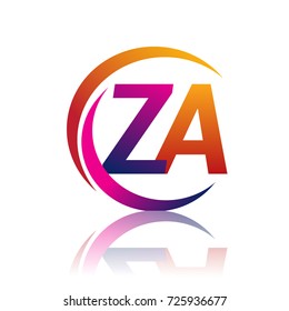 initial letter ZA logotype company name orange and magenta color on circle and swoosh design. vector logo for business and company identity.