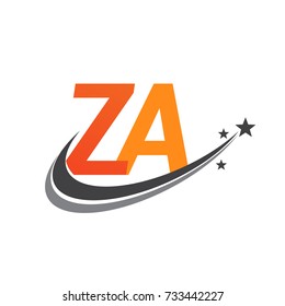 initial letter ZA logotype company name colored orange and grey swoosh star design. vector logo for business and company identity.