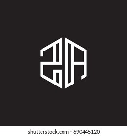 Initial letter ZA, minimalist line art monogram hexagon shape logo, white color on black background
