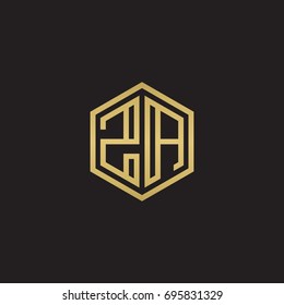 Initial letter ZA, minimalist line art hexagon logo, gold color on black background
