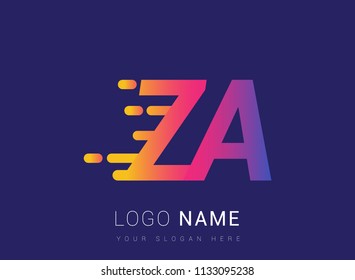 Initial Letter ZA speed Logo Design template, logotype company name colored yellow, magenta and blue.for business and company identity.
