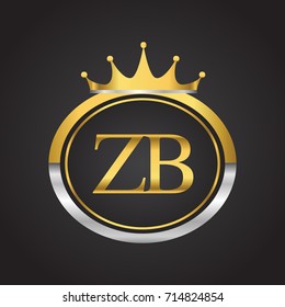 initial letter ZB logotype company name with oval shape and crown, gold and silver color. vector logo for business and company identity.