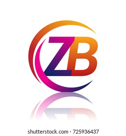 initial letter ZB logotype company name orange and magenta color on circle and swoosh design. vector logo for business and company identity.