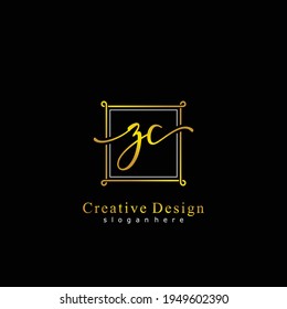 Initial letter ZC calligraphy handwritten logo. Handwritten alphabet in the logo template. Letters and Alphabet for your logo design.