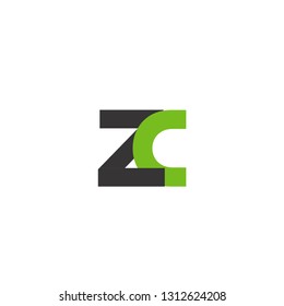 Initial Letter ZC Linked Circle Lowercase Logo Black Green Icon Design Template Element - Vector