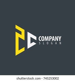 Initial Letter ZC Linked Triangle Design Logo