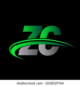 initial letter ZC logotype company name colored green and black swoosh design. vector logo for business and company identity.