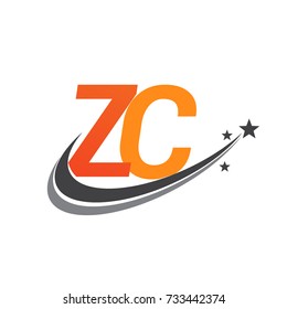 initial letter ZC logotype company name colored orange and grey swoosh star design. vector logo for business and company identity.