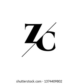 Initial Letter ZC Monogram Sliced. Logo template isolated on white background