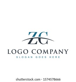 Initial letter ZC, overlapping movement swoosh horizon logo company design inspiration in blue and gray color vector	
