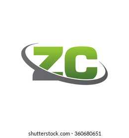 initial letter ZC swoosh ring company logo green gray