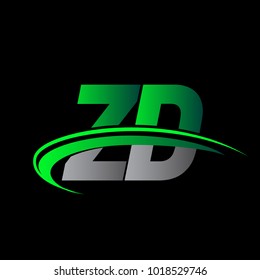 initial letter ZD logotype company name colored green and black swoosh design. vector logo for business and company identity.
