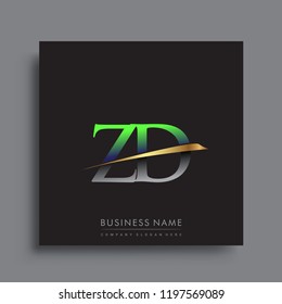 initial letter ZD logotype company name colored green and gold swoosh design. vector logo for business and company