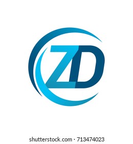 initial letter ZD logotype company name blue circle and swoosh design. vector logo for business and company identity.
