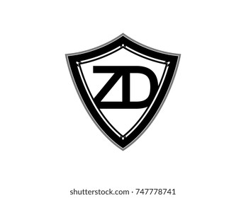 Initial letter ZD shield logo black monogram vector illustration