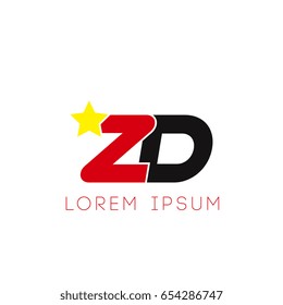 Initial letter zd yellow star logo red black