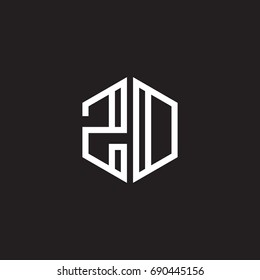Initial letter ZD, ZO, minimalist line art monogram hexagon shape logo, white color on black background