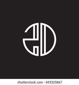 Initial letter ZD, ZO, minimalist line art monogram circle shape logo, white color on black background
