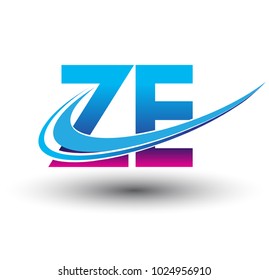 initial letter ZE logotype company name colored blue and magenta swoosh design. vector logo for business and company identity.