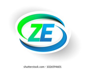 initial letter ZE logotype company name colored blue and green swoosh design, modern logo concept. vector logo for business and company identity.
